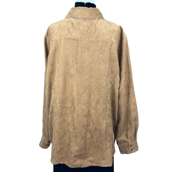 NEW Croft & Barrow Womens XL Embroidered Button Blouse Top Shirt Boho Brown Tan - Picture 3 of 9